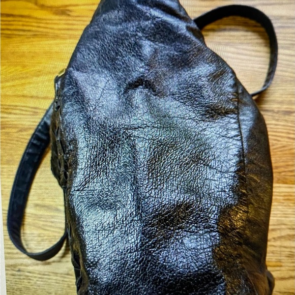 Elliott Lucca Black Woven Soft Leather Shoulder Bag Tote Purse Handbag - Picture 5 of 5